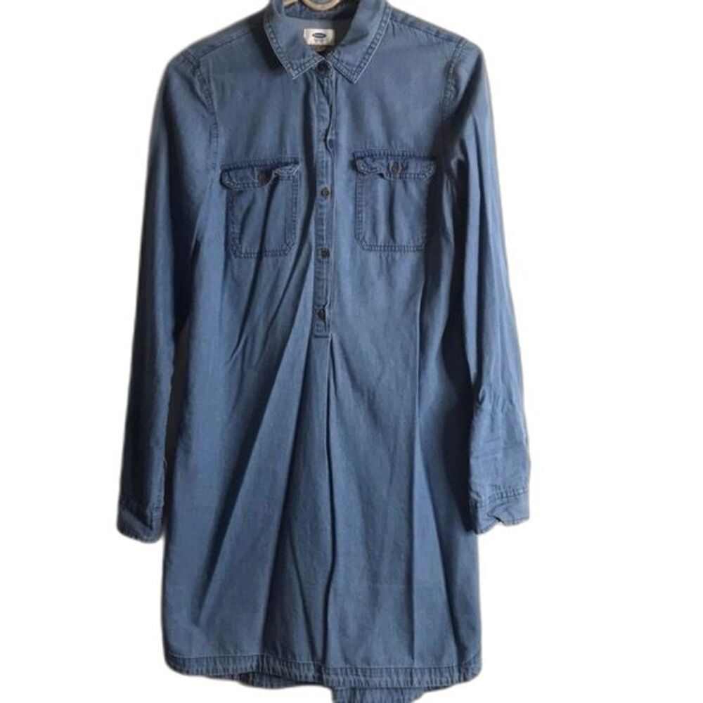 Old Navy Denim Shirt Dress Loose Fit Long Sleeve Size Small tall spring cute